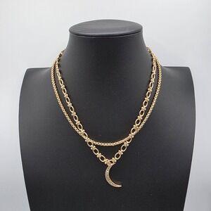 INC International Concepts Mens Gold Tone Two Strand Chain Crescent Pendant 23"